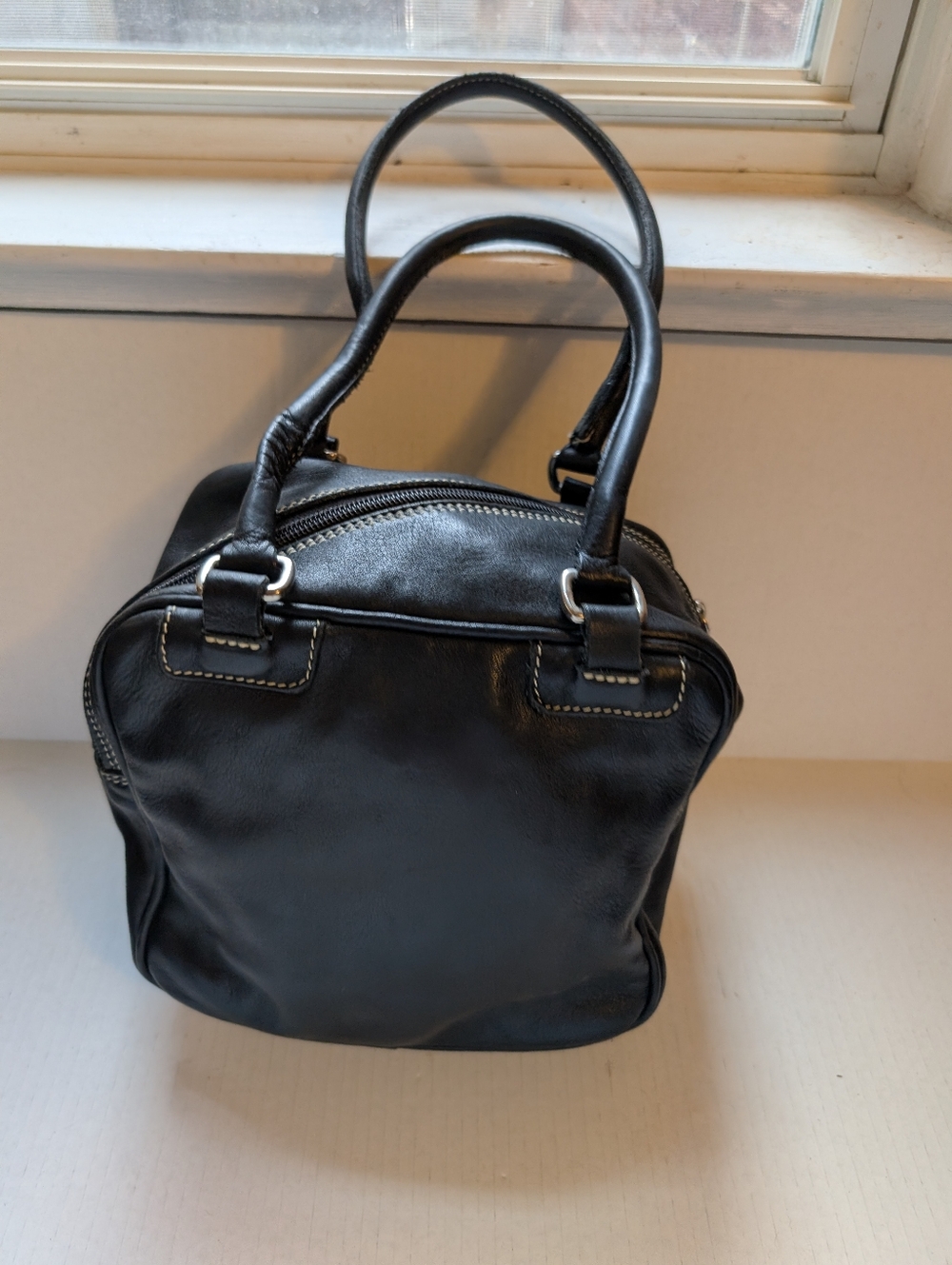 Vintage Y2K Roots Canada Black Leather Aries Zodiac Bowling bag - White Ram - Picture 3 of 14